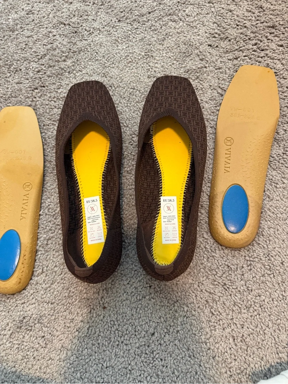 Vivaia square-toe knit flats geometric print 7.5 / 38.5